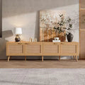 70 TV Stand for TVs up to 80 Natural Media Console with Rattan Doors & Cable Holes TV Entertainment Center - ModernLuxe