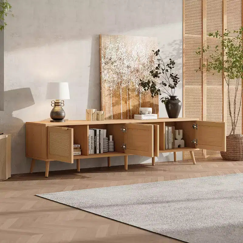 Meuble TV avec portes en rotin
