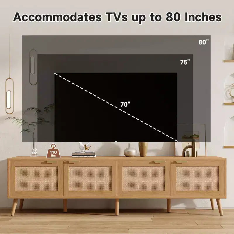 Meuble TV avec portes en rotin