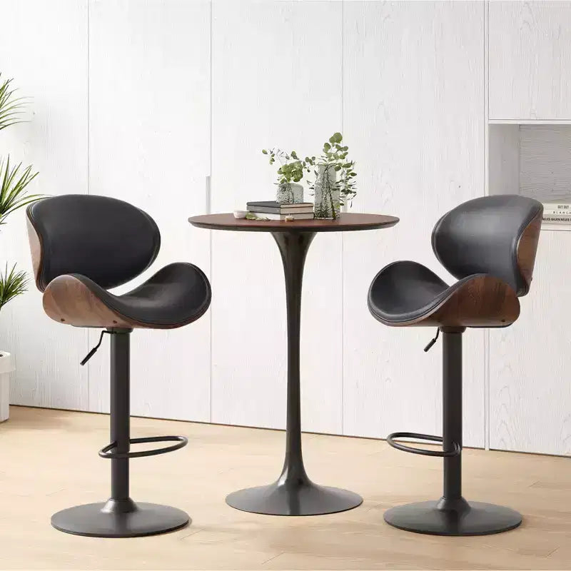 Okak Modern Set of 2 PU Leather Padded Bar Stools with Footrest & Sturdy Base Upholstered Counter Height Swivel Chairs