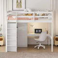 Clihome Wood Full Size Loft Bed with Built-in Wardrobe Desk Storage Shelves and Drawers