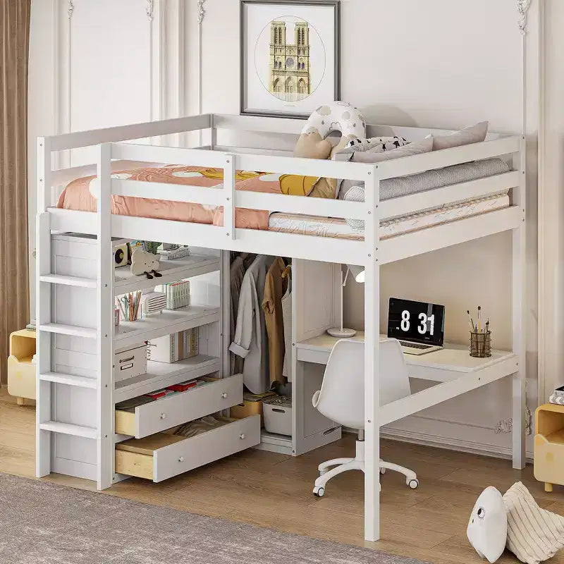 Lit mezzanine double en bois