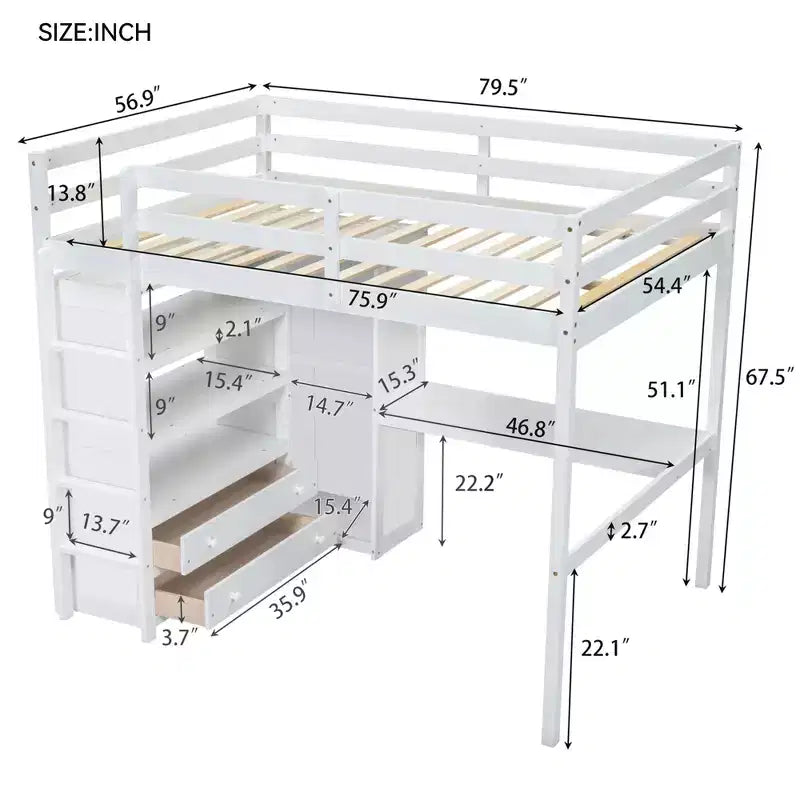 Lit mezzanine double en bois