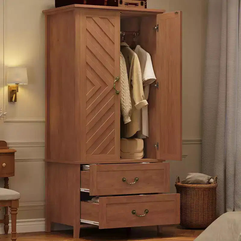 COZONY Farmhouse Wardrobe Armoire Closet with Hanging Rod and Drawers 71 Freestanding Storage Cabinet Retro Brown