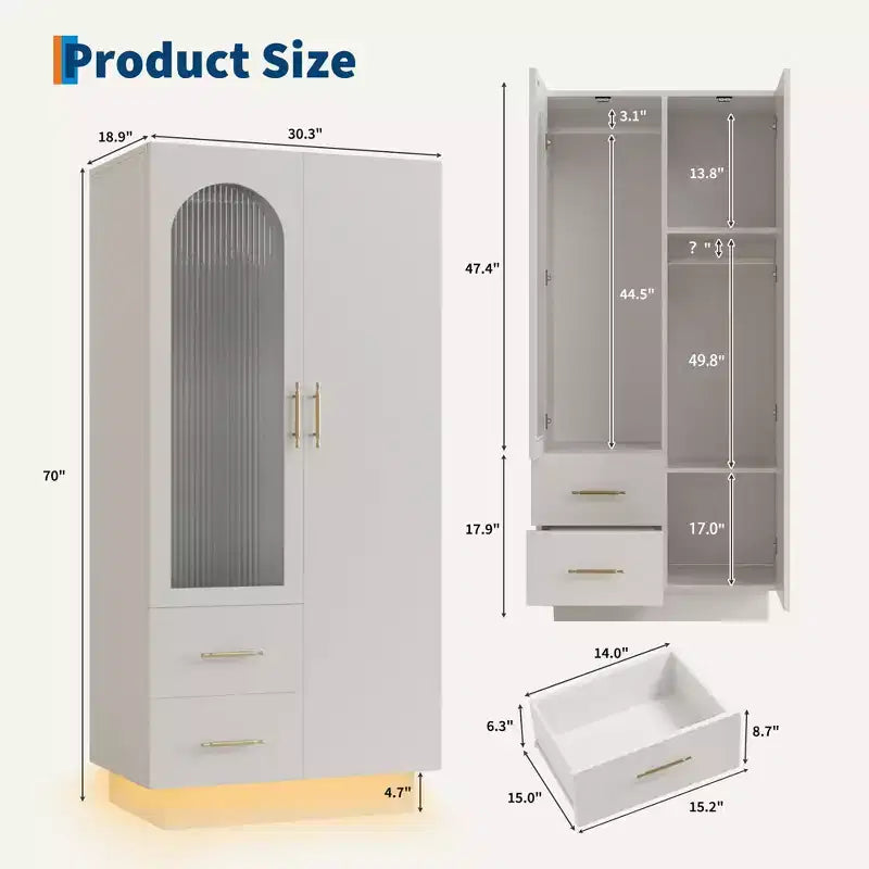Armoire blanche, meuble de rangement à double porte