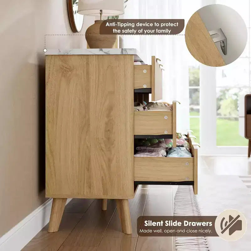 Commode à neuf tiroirs avec rainures
