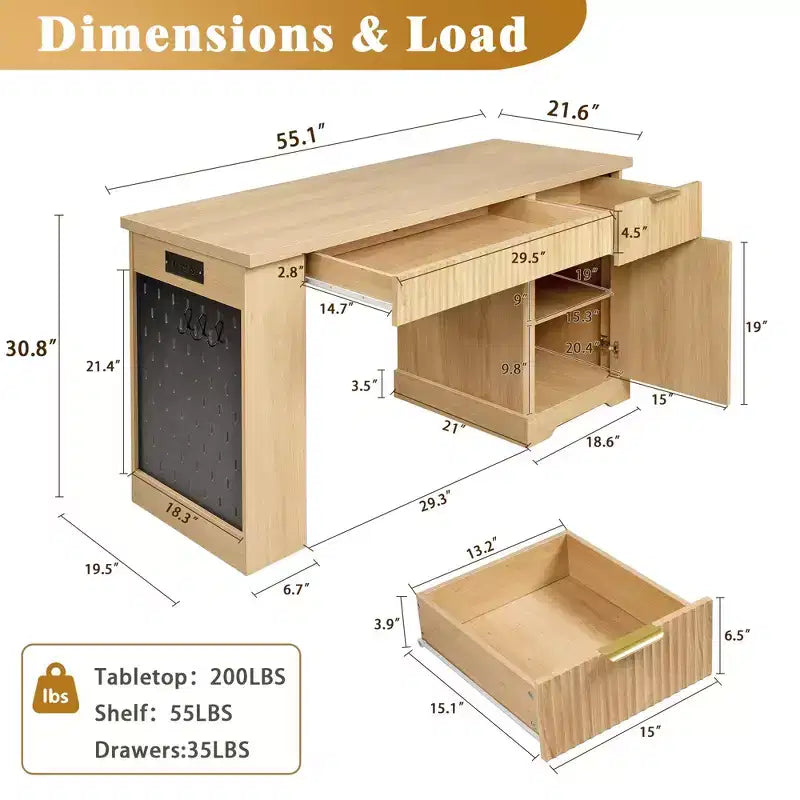 Bureau informatique moderne en bois rainuré