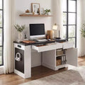 Bureau informatique moderne en bois rainuré