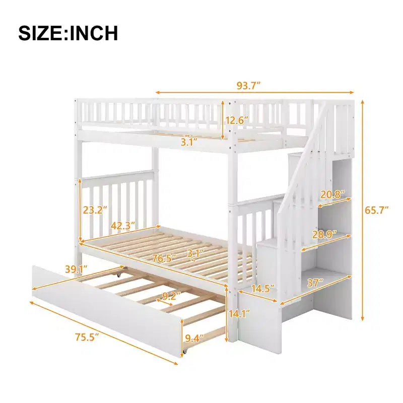 Lit superposé avec lit escamotable et rangement