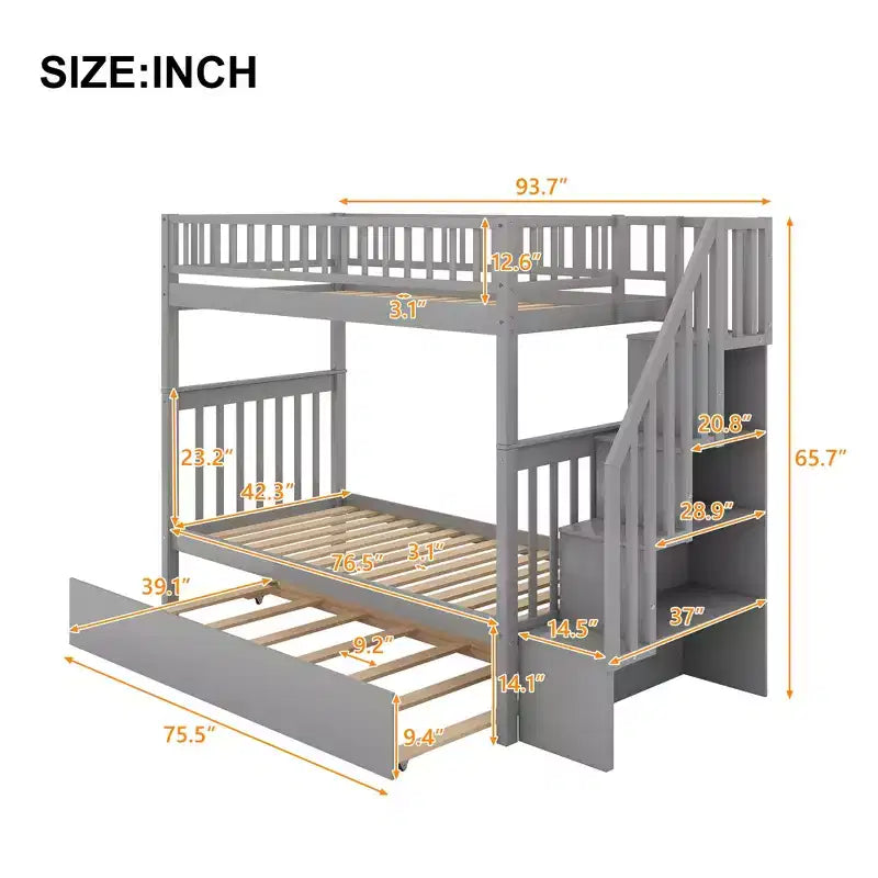 Lit superposé avec lit escamotable et rangement