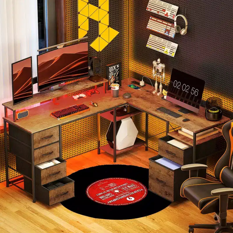 Bureau informatique en L rabattable