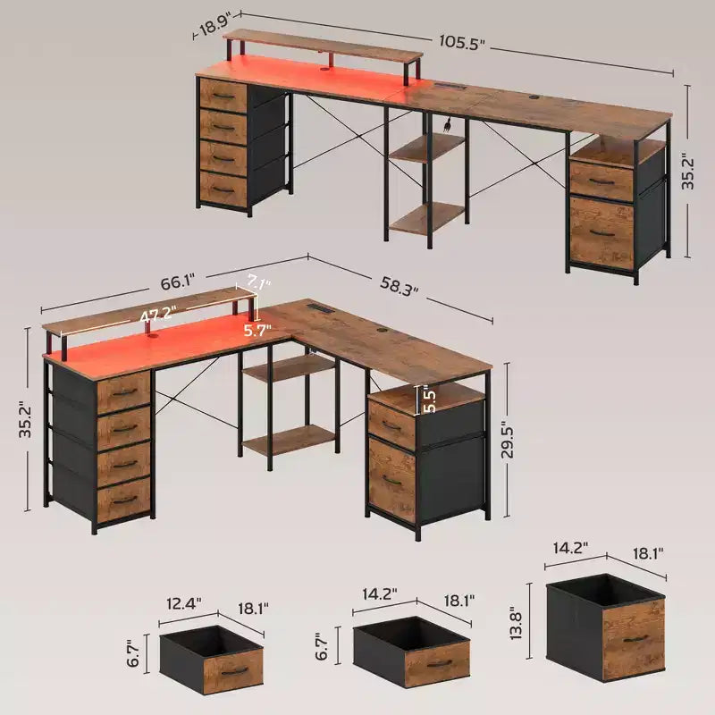 Bureau informatique en L rabattable