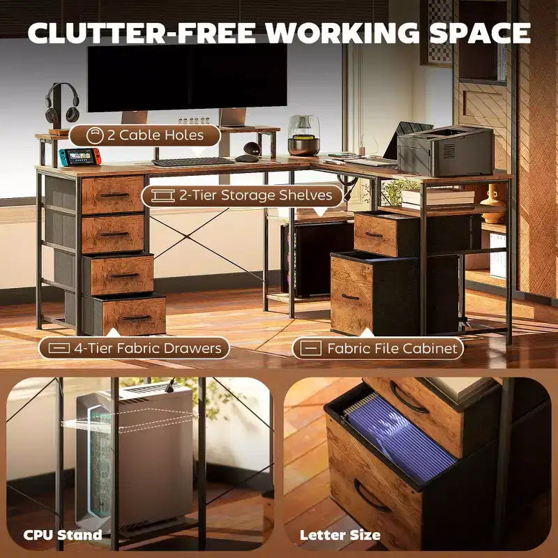 Bureau informatique en L rabattable