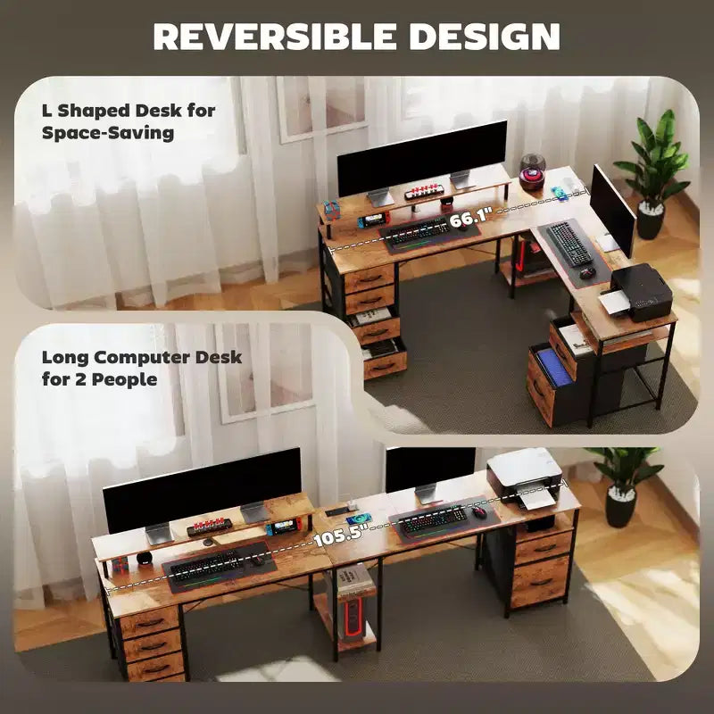 Bureau informatique en L rabattable