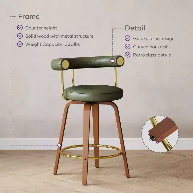 Tabouret de bar pivotant, chaise de comptoir hauteur mi-hauteur moderne médiévale