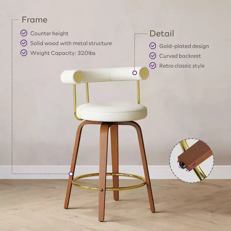 Tabouret de bar pivotant, chaise de comptoir hauteur mi-hauteur moderne médiévale