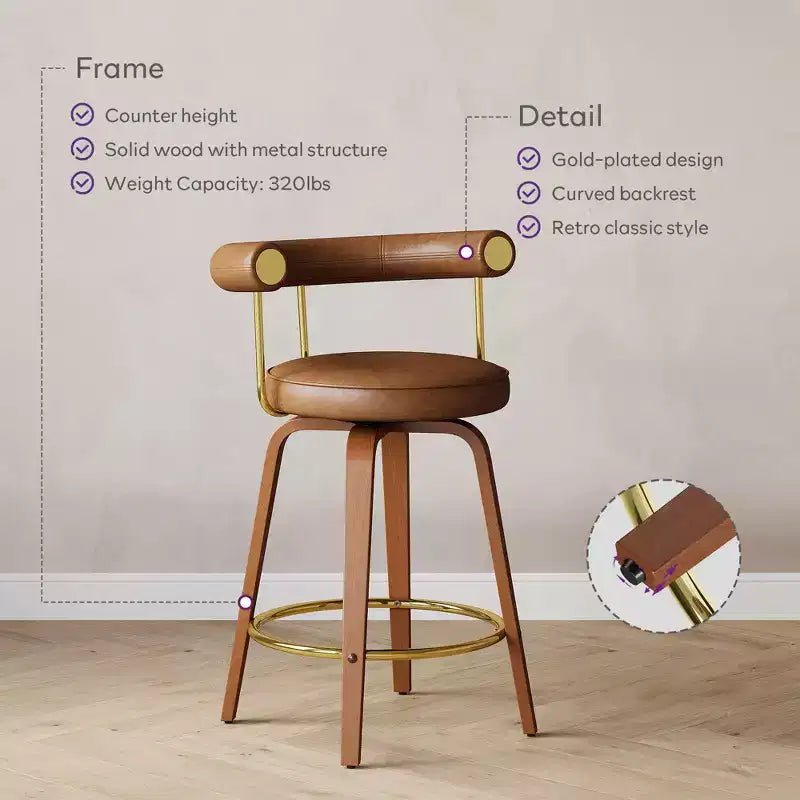 Tabouret de bar pivotant, chaise de comptoir hauteur mi-hauteur moderne médiévale