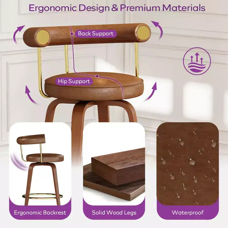 Tabouret de bar pivotant, chaise de comptoir hauteur mi-hauteur moderne médiévale