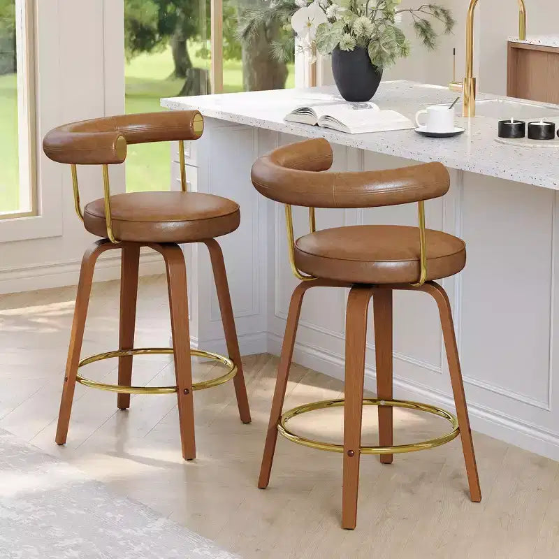 TYBOATLE Swivel Bar Stools Set of 2 Mid-Century Modern Counter Height Chairs with Curved Backrest and Solid Wood Leg