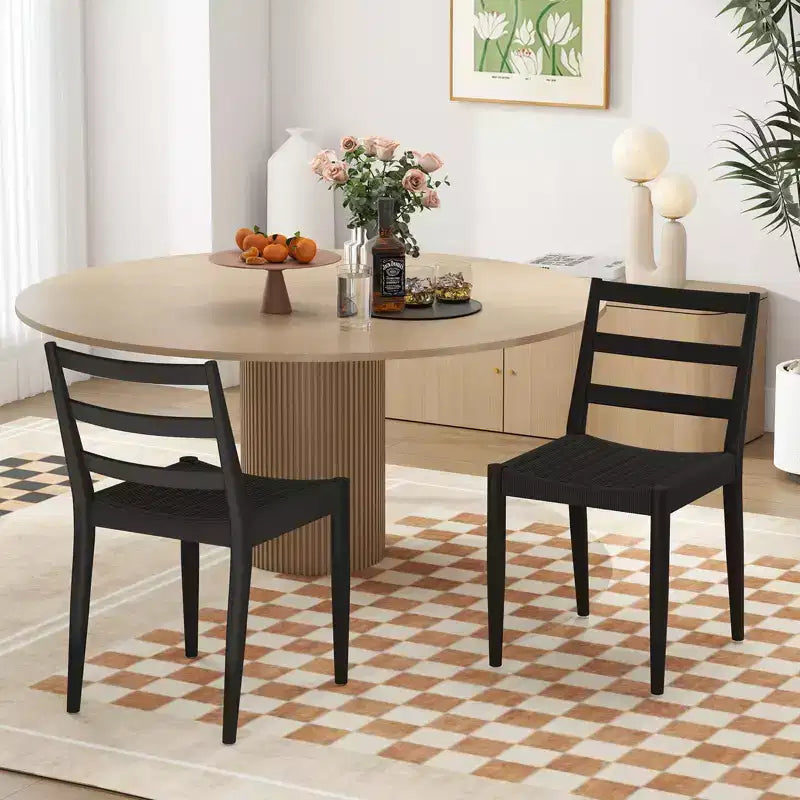 Bestier Dining Chairs with Curved Wooden Backrest Woven Rope Seat and Solid Wood Tapered Legs set of 2