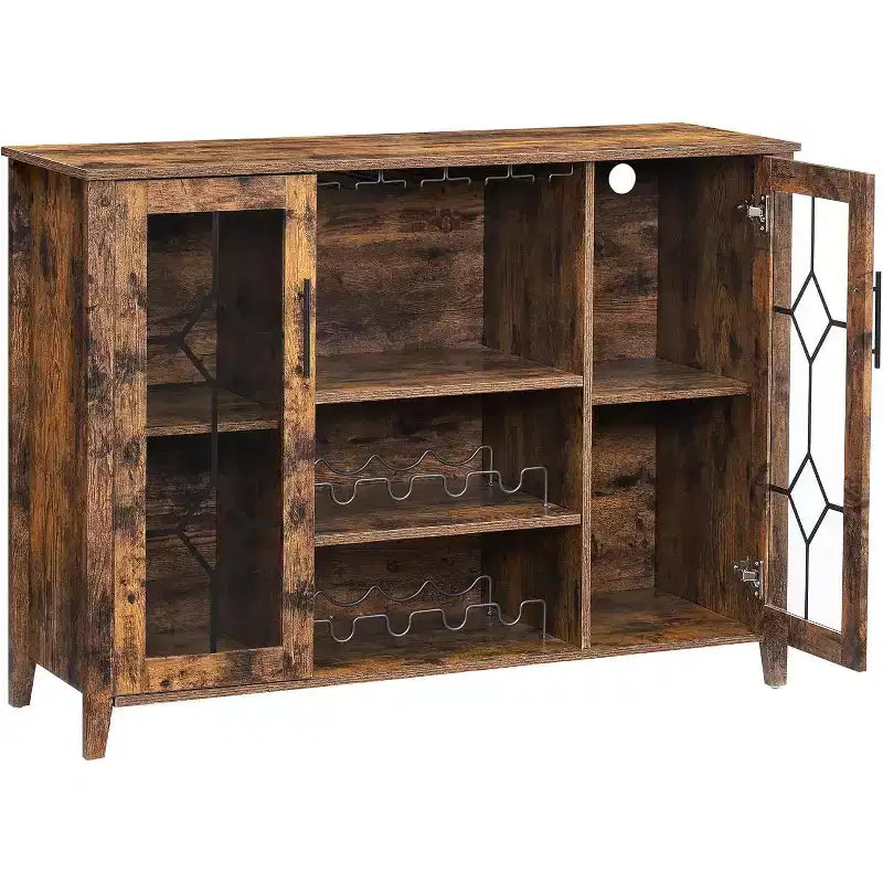 Wine Cabinet Glass Door Liquor Cabinet with Wine Rack Table with Storage Liquor Sideboard with Adjustable Shelves for Living Room