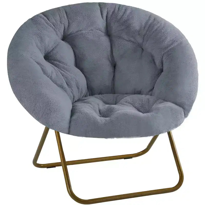 Okak Modern Faux Fur Comfy Chair with Metal Frame Egg Chair with Foldable Design Arm Chair for Living Room Bedroom Office