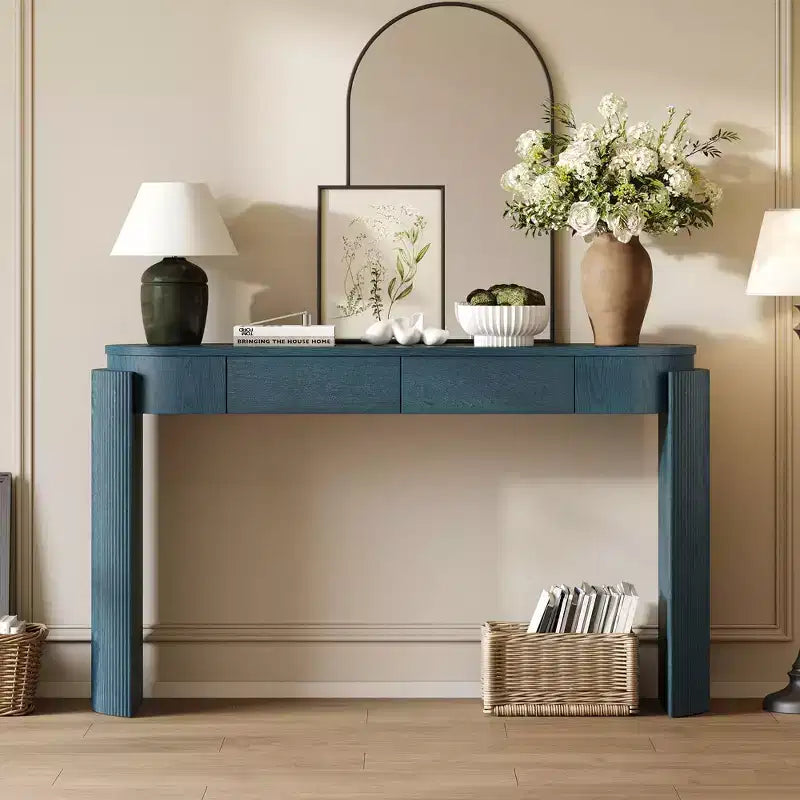 TUYOHW 55 Oval Console Table with 2 Drawers Entryway Table with Fluted Legs Accent Sofa Table for Hallway Living Room Foyer Kitchen