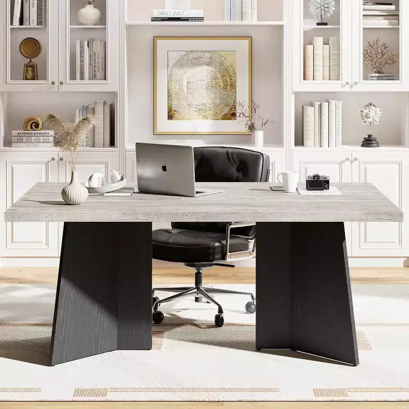 Acekool 63 Modern Farmhouse Dining Table for 6-8 with Black Metal Legs for Kitchen Dining Room & Office Use
