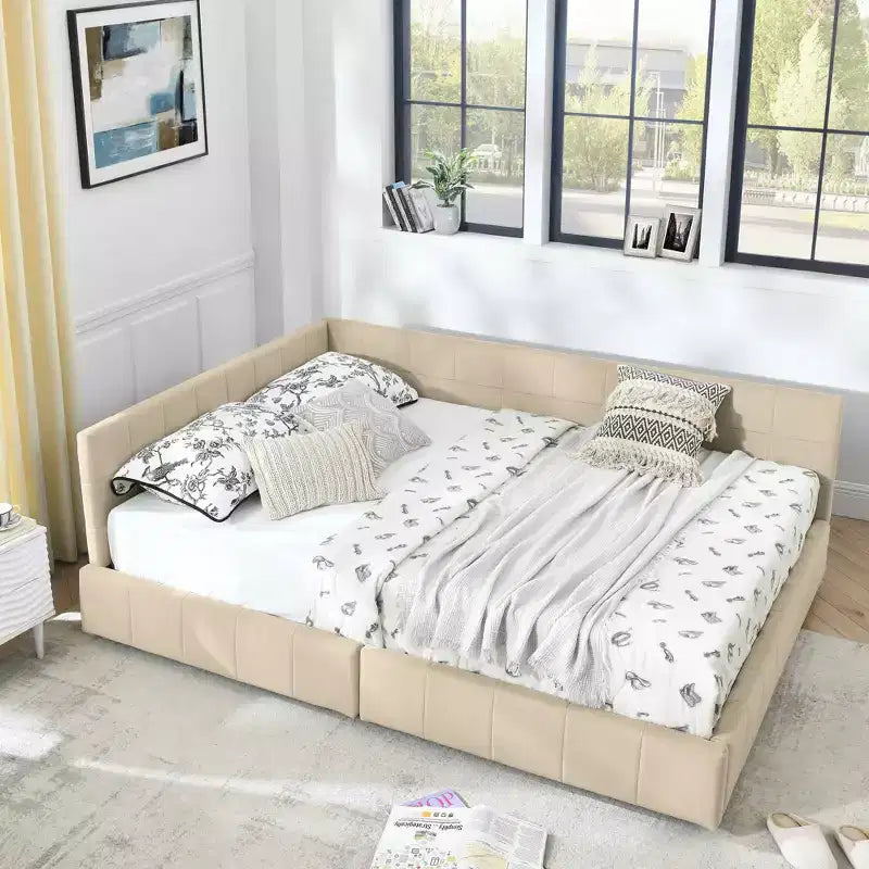 Lit capitonné avec rangement, format grand lit