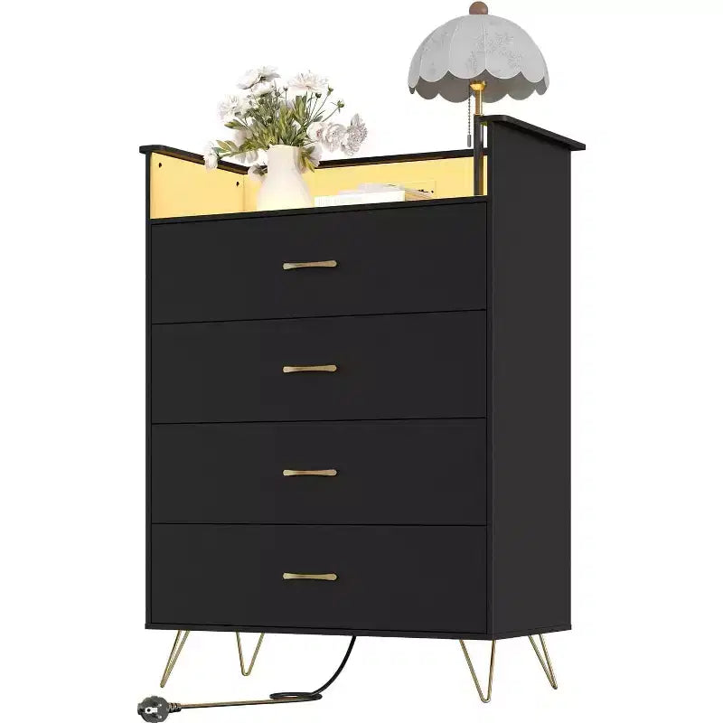 COZONY 4-Drawer Smart Dresser with RGB LED & Wireless Charging App-Controlled Storage Chest for Bedroom & Living Room