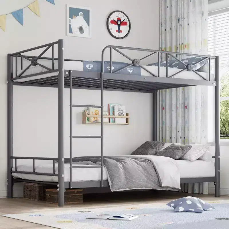 Metal Bunk Bed Twin Over Twin Industrial Bunkbeds Heavy Duty Bed with Safety Guard Rails and Space-Saving Design Steel Bed for School Bedroom
