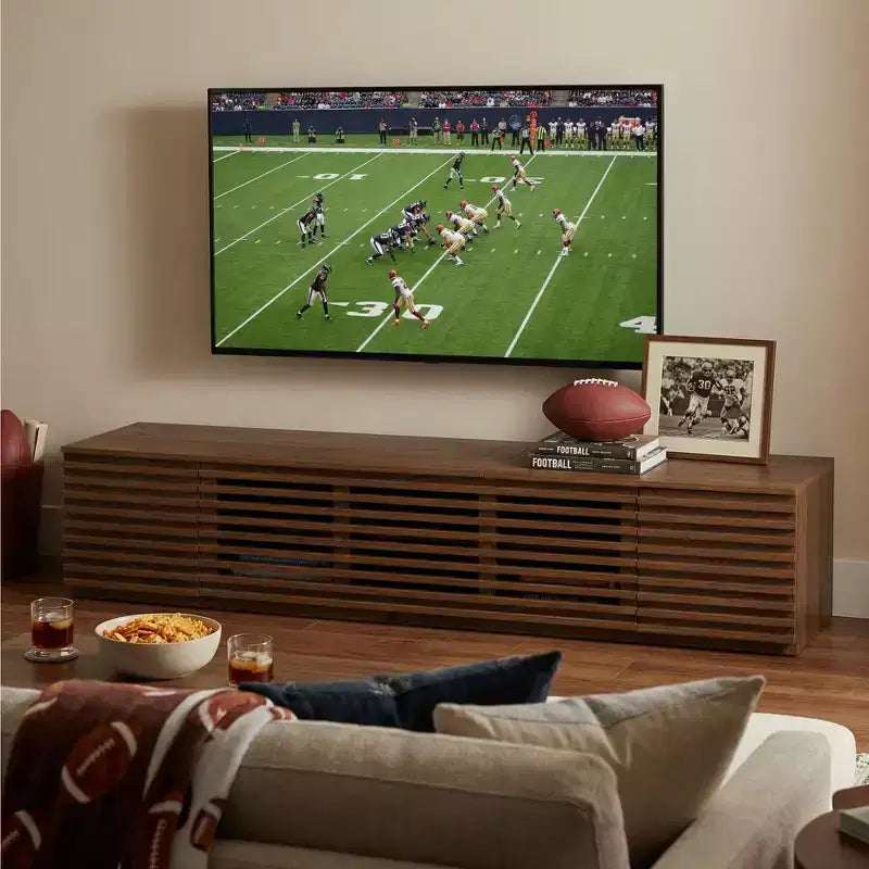 JVNOXK 78-inch Modern TV Stand accommodates TVs up to 85 inches featuring cable management the centerpiece of your living room