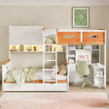 Luxystar Twin Over Full Storage Bunk Bed With Desk Drawers Lighted Bookcase and Cabinet White+Orange