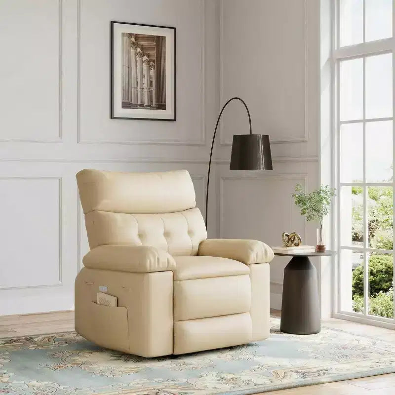 Oversized PU Leather Manual Recliner Single Sofa with Deep Seat Arms & Back Side Storage Pocket Comfortable Reclining Chair for Living Room