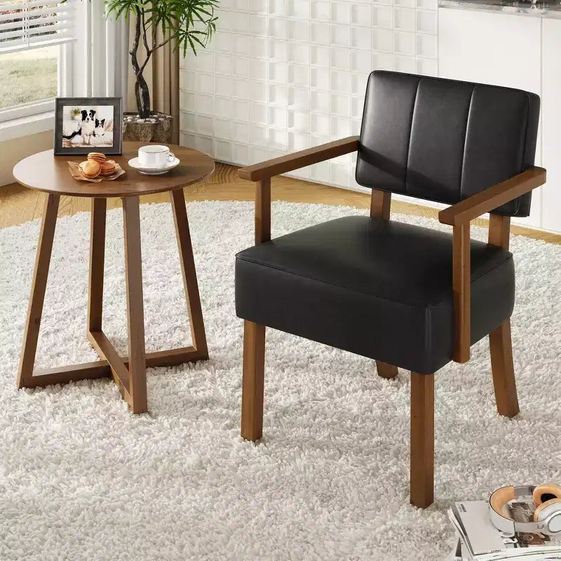 Coolmee Faux Leather Accent Chair Mid-Century Modern Armchair with Classic Vertical Stripe Reading Leisure Chair with Wood Frame for Living Room