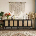 Set of 2 Modern Rattan Sideboard Buffet Cabinet 47.2 Farmhouse Credenza with Adjustable Shelves Coffee Bar Storage Cabinet