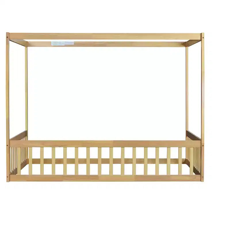 Lit au sol à baldaquin tout en bois avec barrière de sécurité