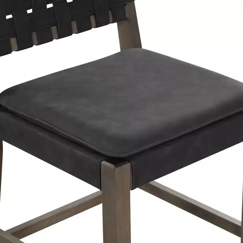 Tabourets de bar en similicuir tressé noir