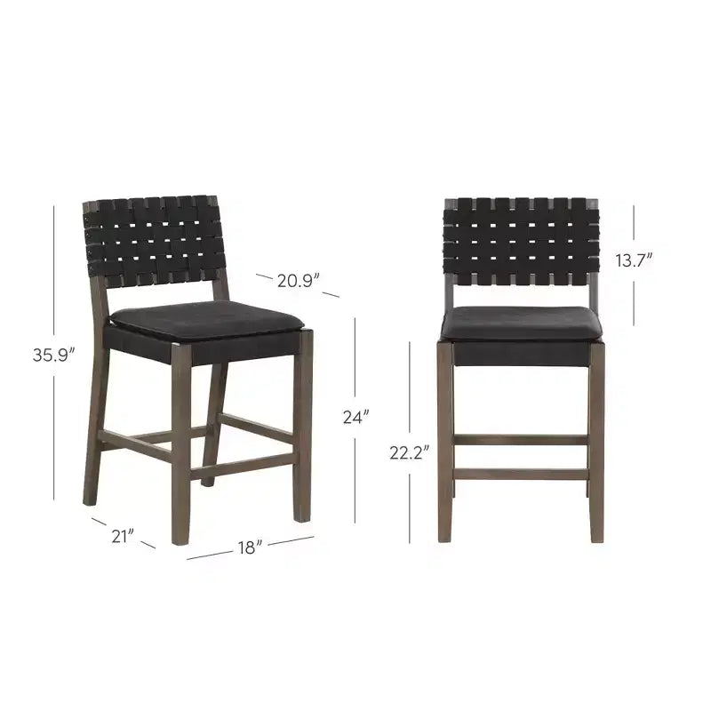 Tabourets de bar en similicuir tressé noir
