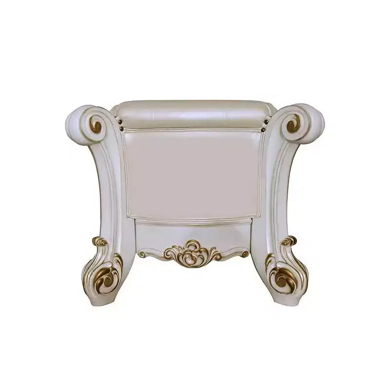 Poufs et bancs en cuir synthétique couleur perle, finition perle antique