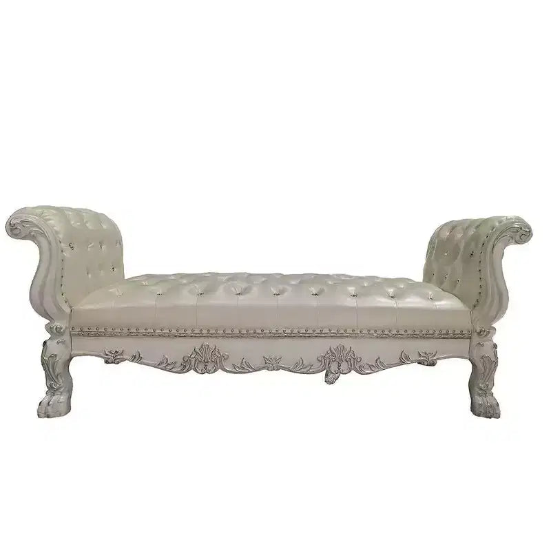 Acme Furniture 78.5" Dresden Ottoman and Bench Synthetic Leather and Bone White Finish: Upholstered Metal Legs No Assembly Required