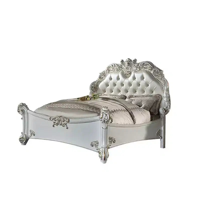 94" Queen Bed Vendome Synthetic Leather Carved Wood Detail - Acme Furniture