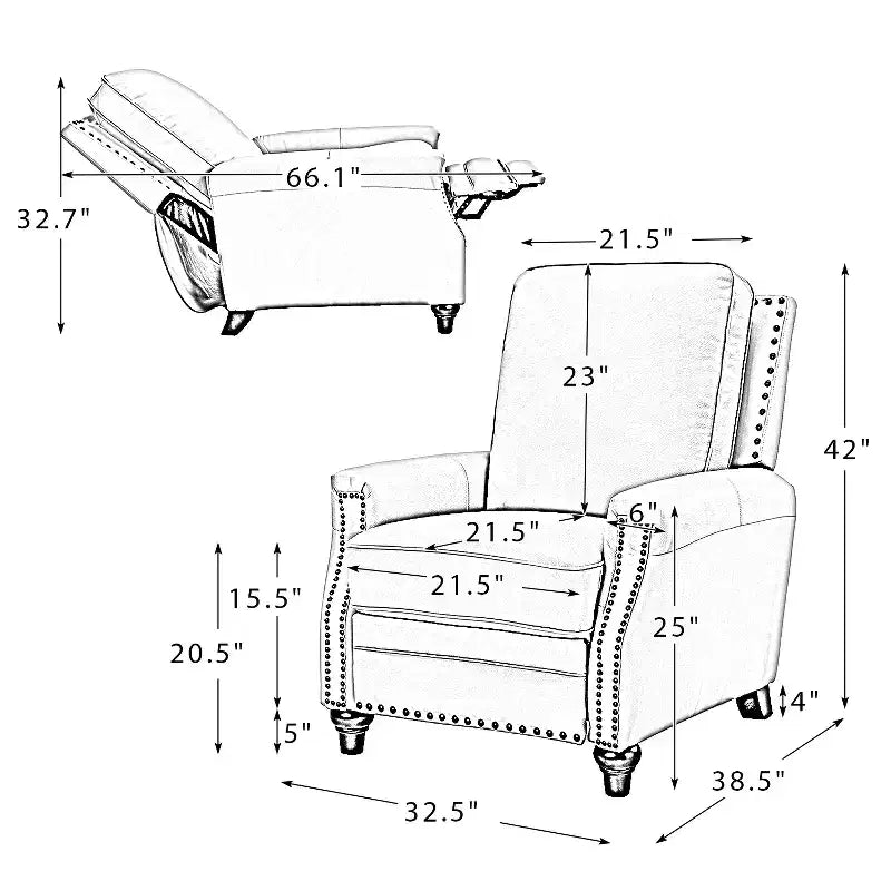Fauteuil inclinable en cuir véritable de style transitionnel