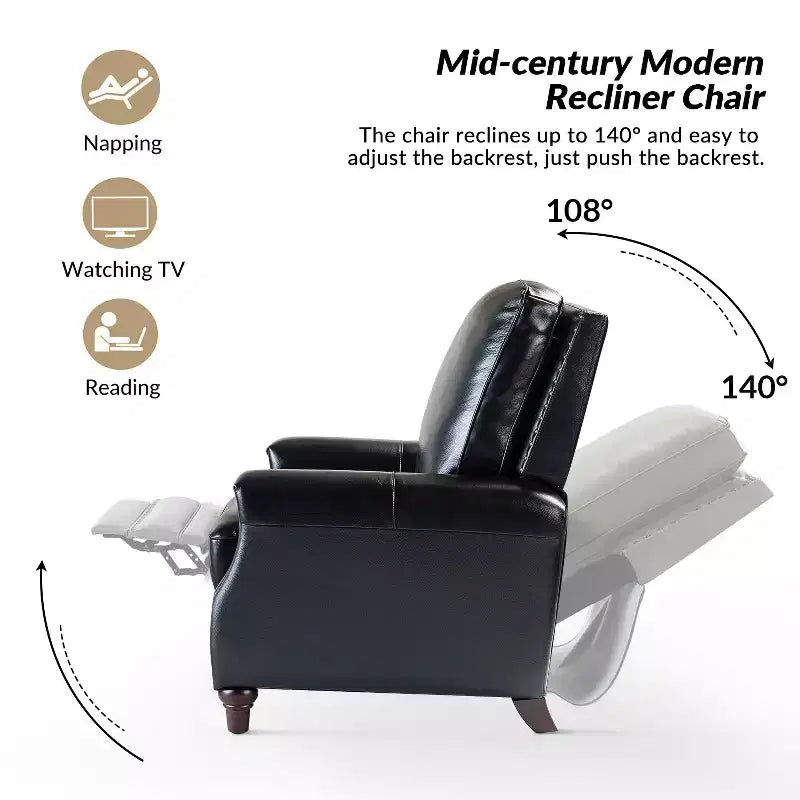 Fauteuil inclinable en cuir véritable de style transitionnel