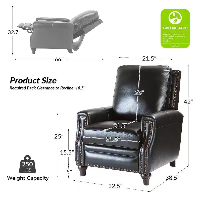 Fauteuil inclinable en cuir véritable de style transitionnel