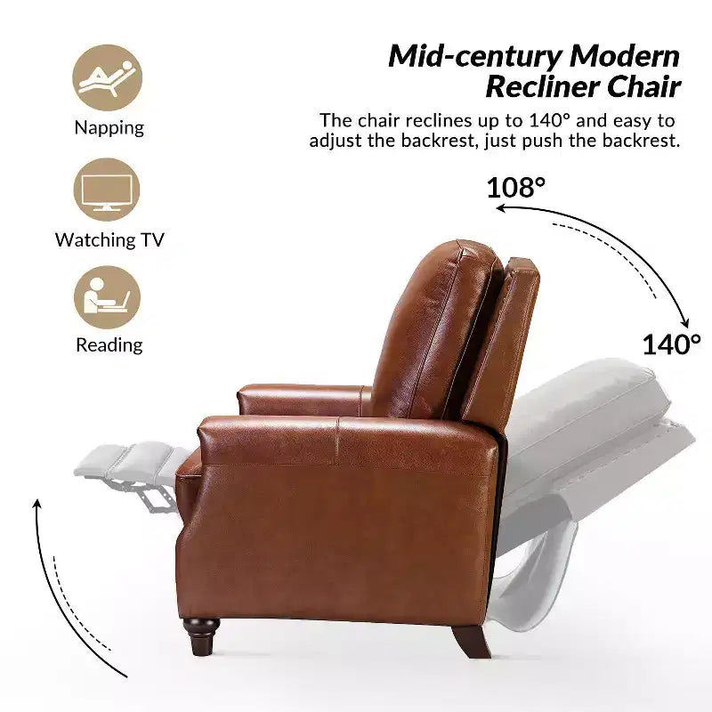 Fauteuil inclinable en cuir véritable de style transitionnel