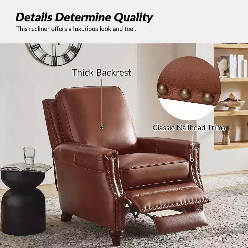 Fauteuil inclinable en cuir véritable de style transitionnel