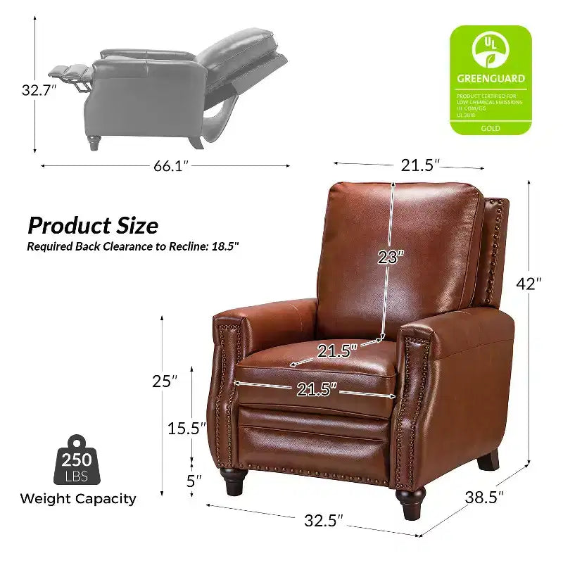 Fauteuil inclinable en cuir véritable de style transitionnel