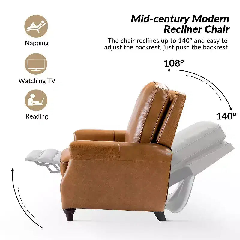 Fauteuil inclinable en cuir véritable de style transitionnel