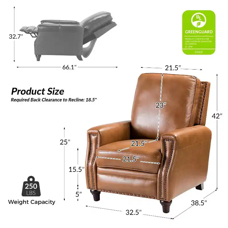 Fauteuil inclinable en cuir véritable de style transitionnel